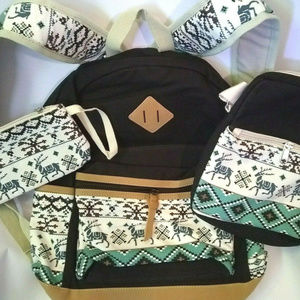 Backpack - 3 Piece Set - Aztec Design - Canvas